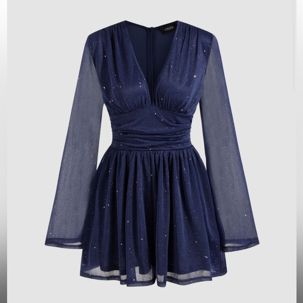 Cider Sparkling Midnight Blue Long Sleeve Romper